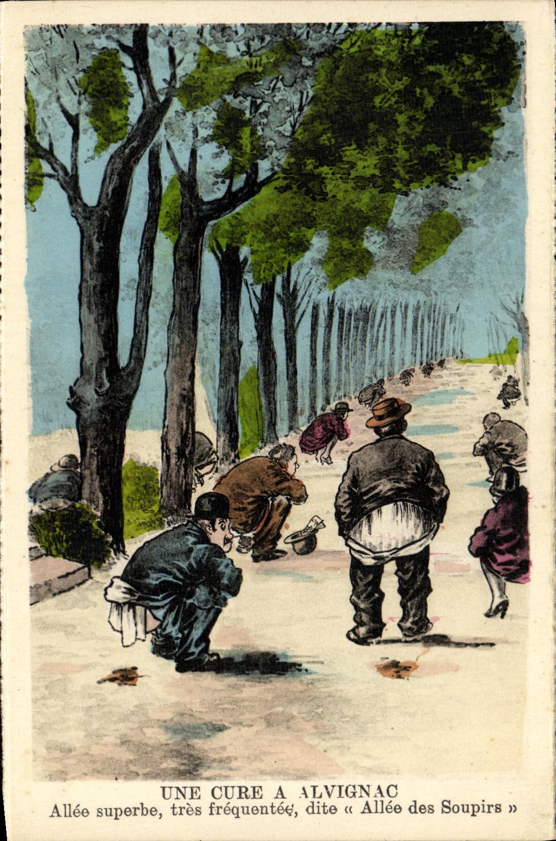 VINTAGE POSTCARD a Cure has superb Alvignac Allee very frequentee known as Allee of the Sighs
