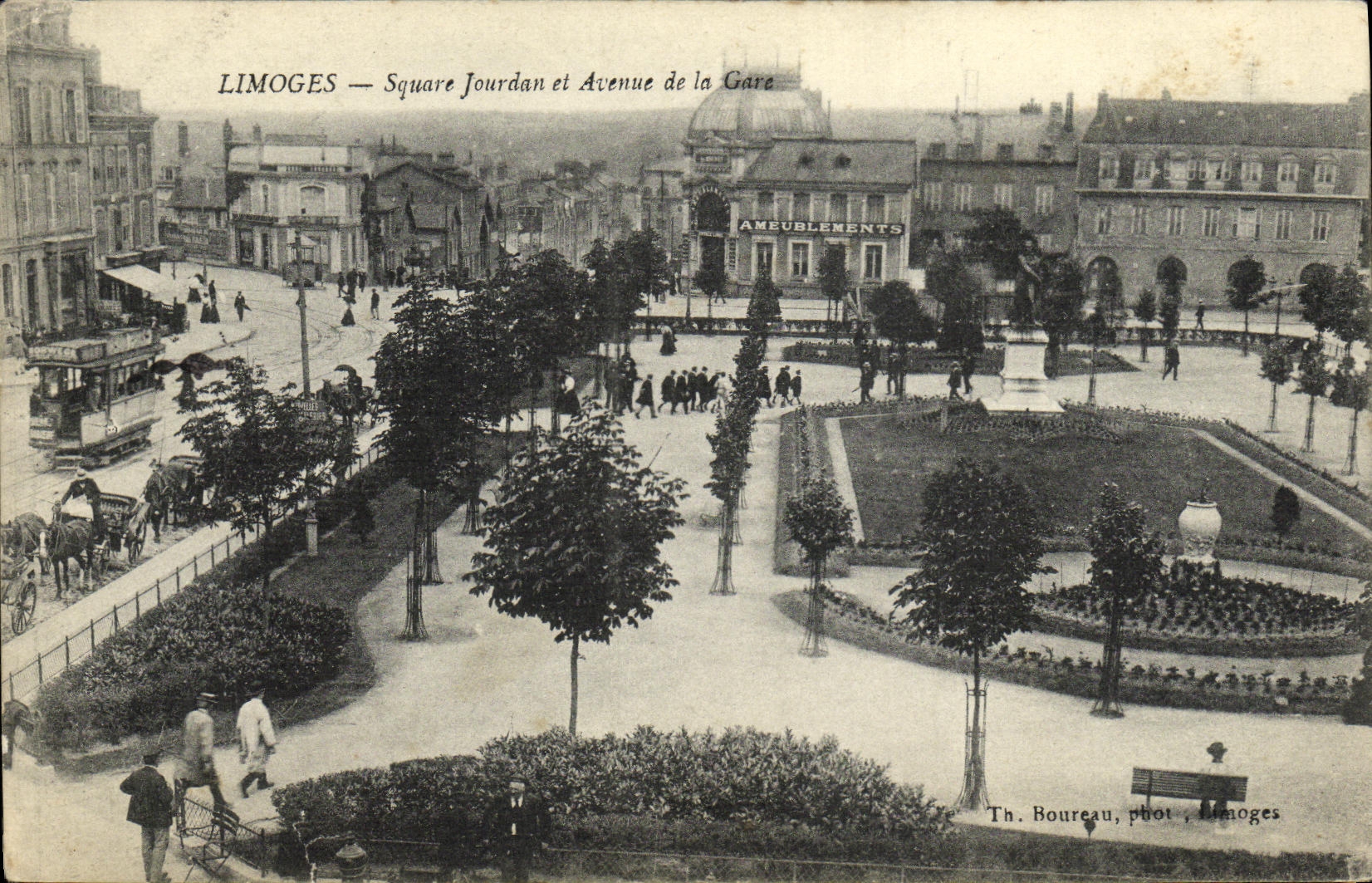 VINTAGE POSTCARD Limoges Jourdan Public garden and Avenue of the Station