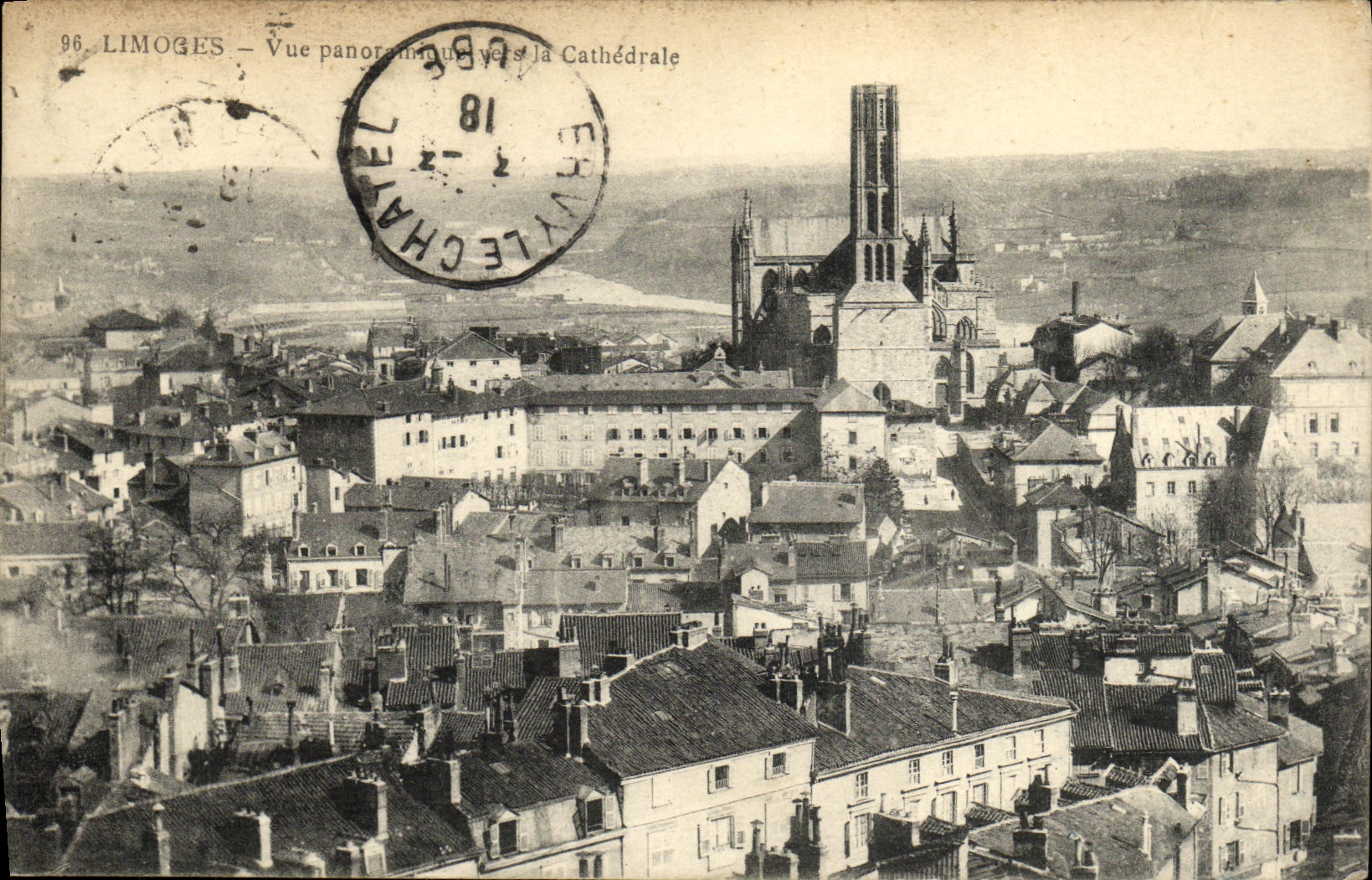 Catedral vista Limoges de Panoraminue de la POSTAL de la VENDIMIA