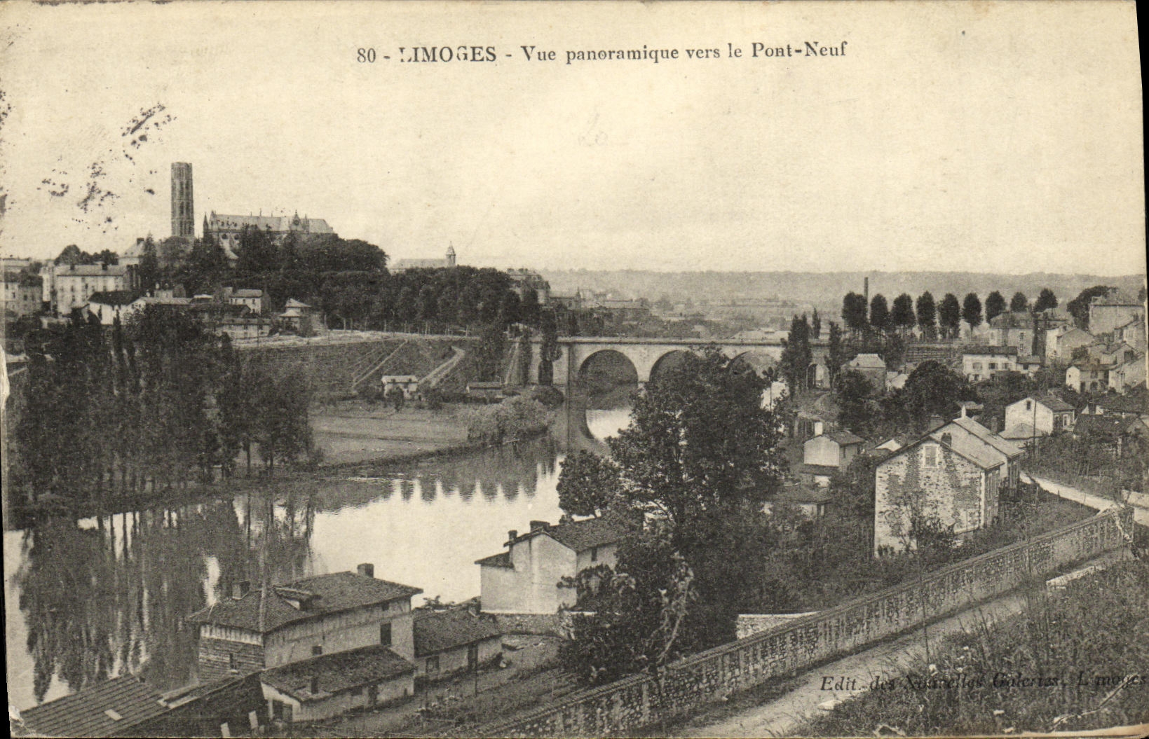 Opinion panoramica de Limoges de la POSTAL de la VENDIMIA hacia el nuevo puente