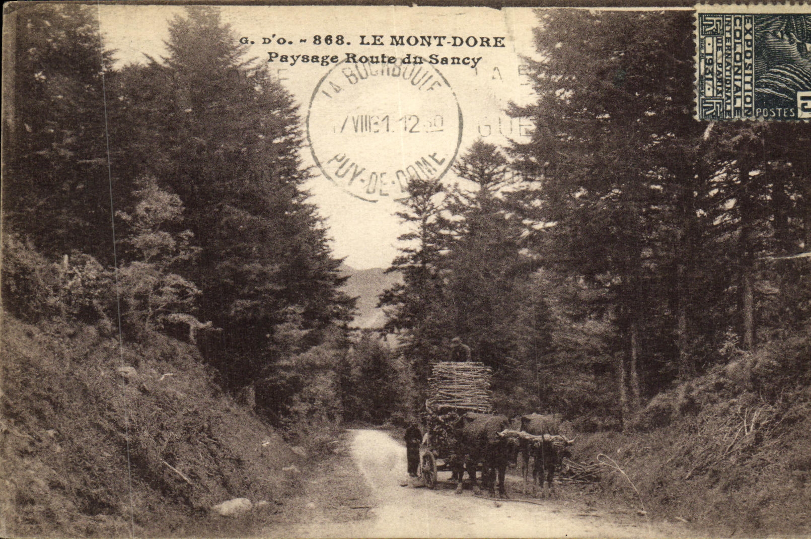 VINTAGE POSTCARD the Mount Gilds Landscape Road Of Sancy Oxcart Bois Foresters
