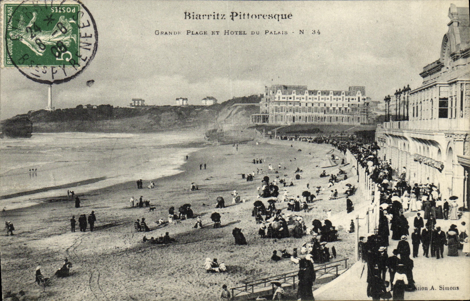 CPA Biarritz Pittoresque Grand Plage Et Hotel Du Palais