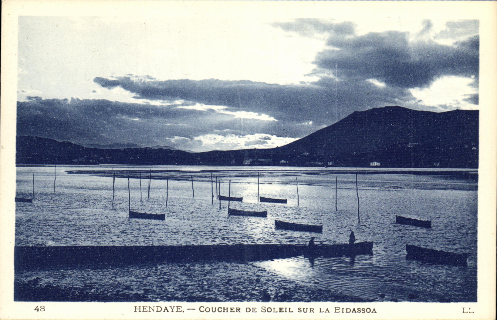 VINTAGE POSTCARD Hendaye Sunset On Bidassoa