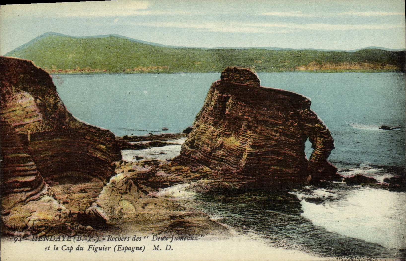 VINTAGE POSTCARD Hendaye Rocks of the Two Twins and the Cape of the Fig tree