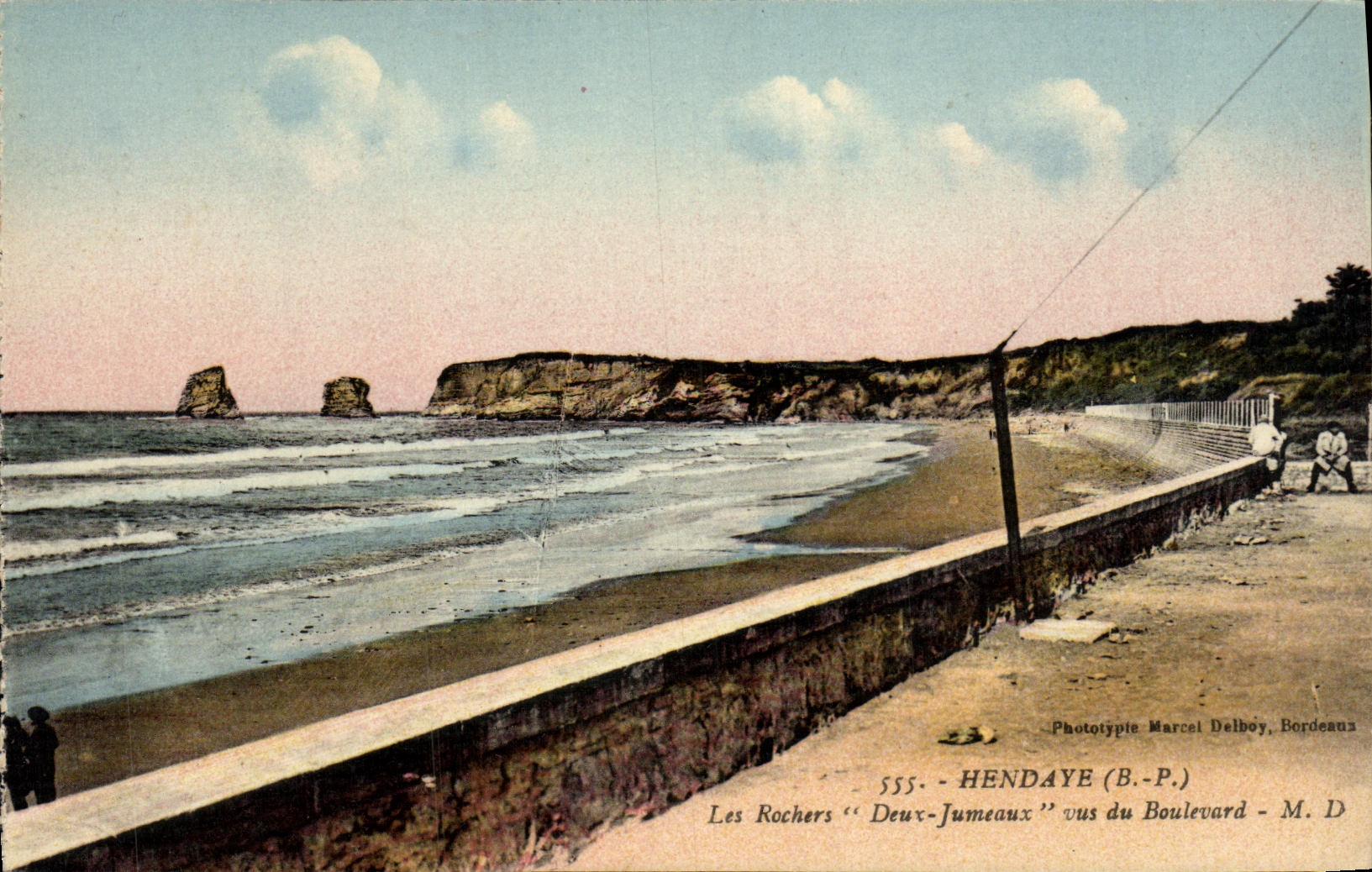 VINTAGE POSTCARD Hendaye Rocks Two Twins Seen Of the Boulevard