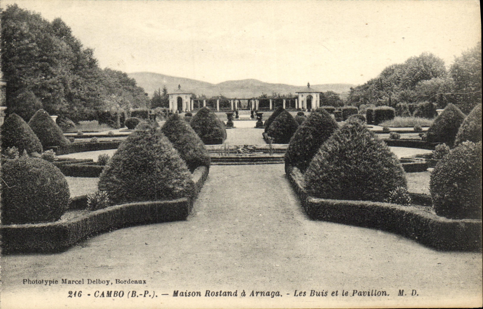 VINTAGE POSTCARD Cambo Rostand House Boxwood and the House