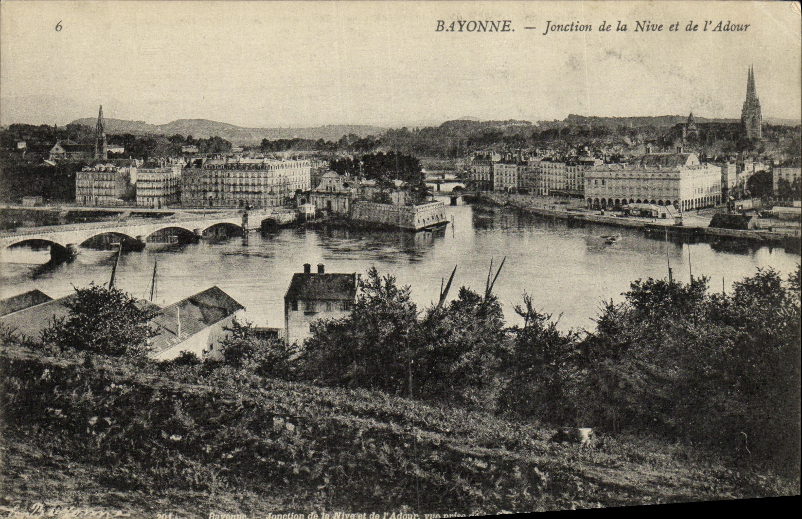 VINTAGE POSTCARD Bayonne Junction of Nive and L Adour