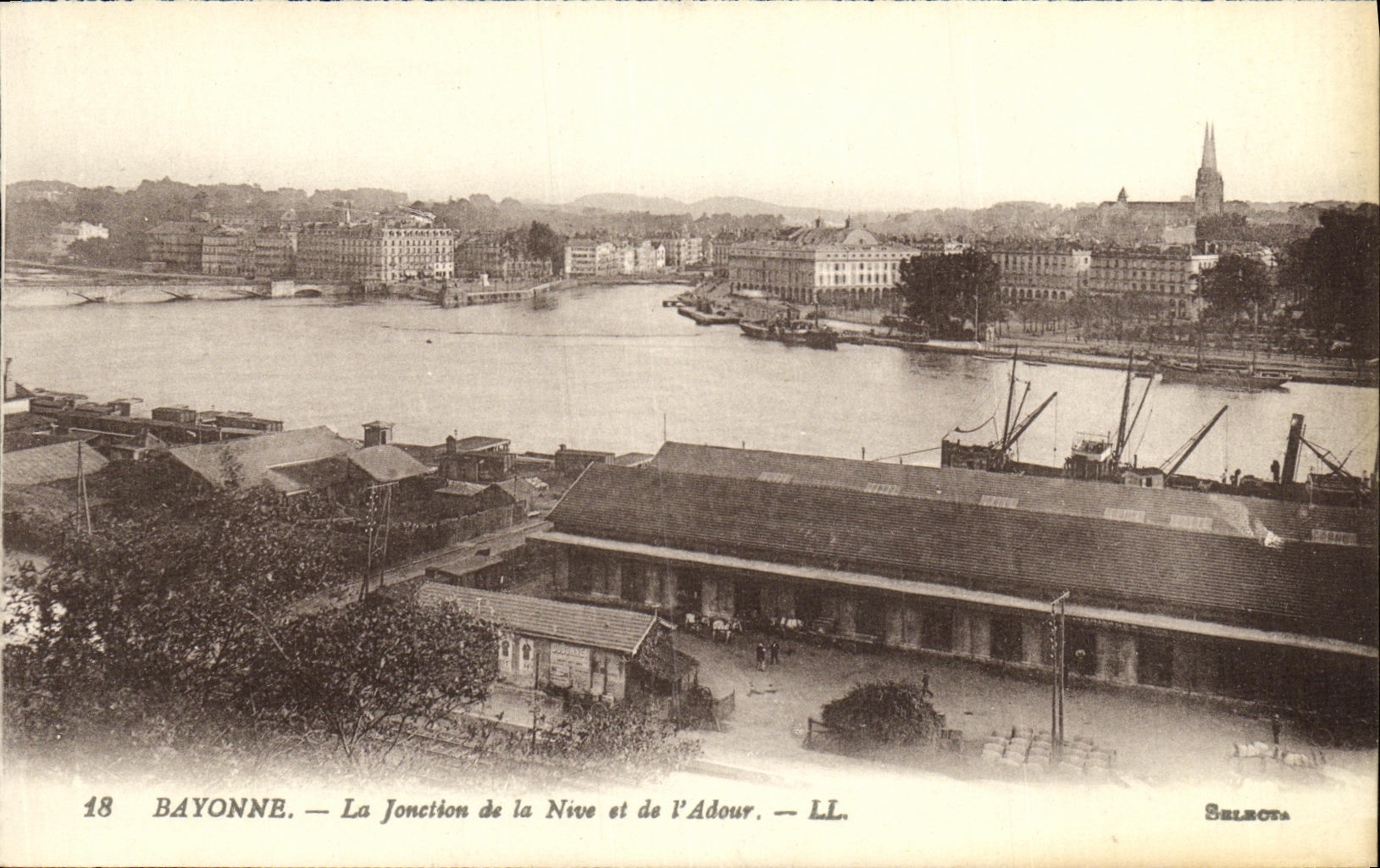 VINTAGE POSTCARD Bayonne Junction of Nive and L Adour