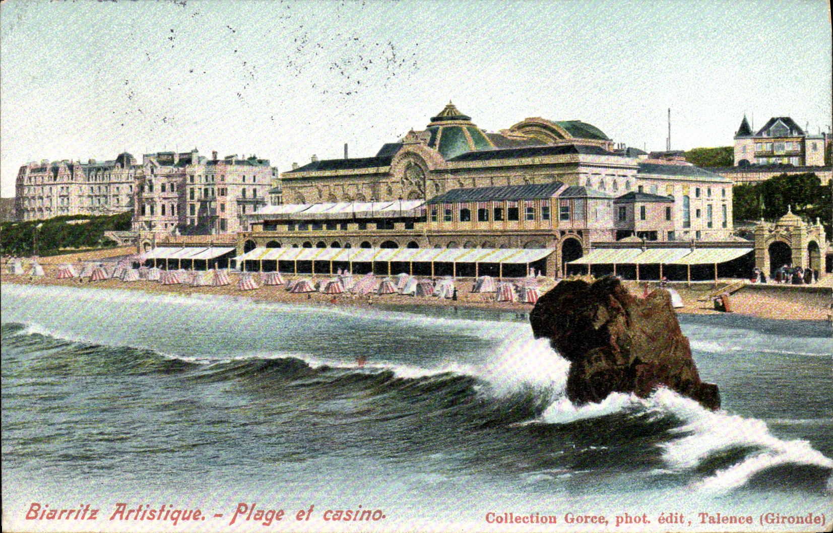 VINTAGE POSTCARD Artistic Biarritz Beach And Casino