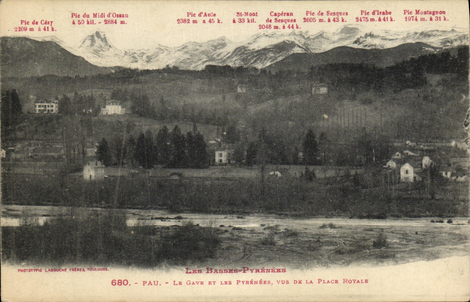 VINTAGE POSTCARD Pau Gave And the Pyrenees seen of the Royal place
