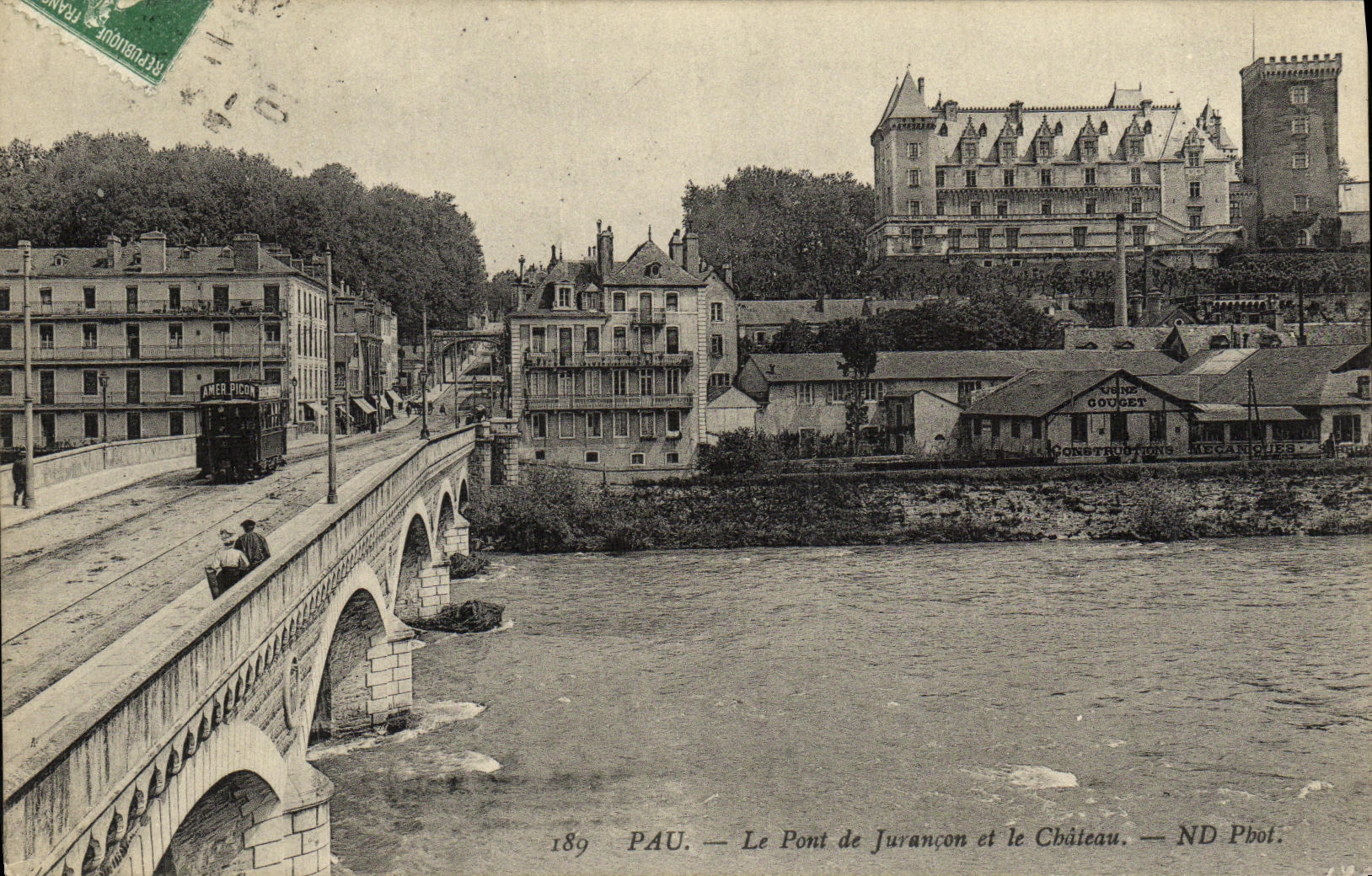 VINTAGE POSTCARD Pau the Bridge De Jurancon and the Castle