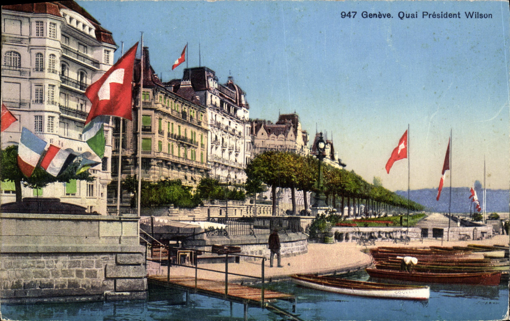 VINTAGE POSTCARD Geneva Quay President Wilson
