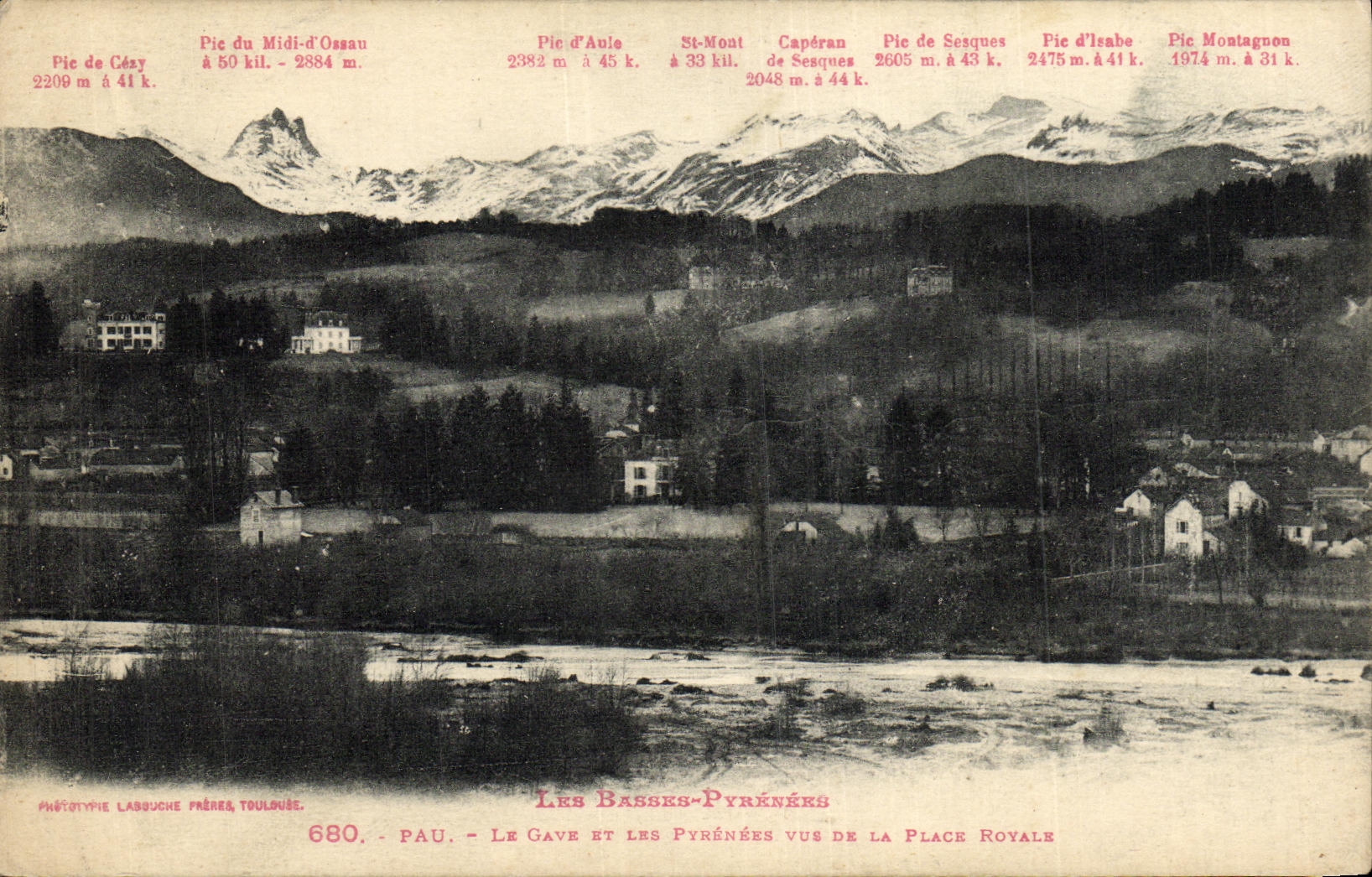VINTAGE POSTCARD Pau Gave And Pvrenees Seen Of the royal place