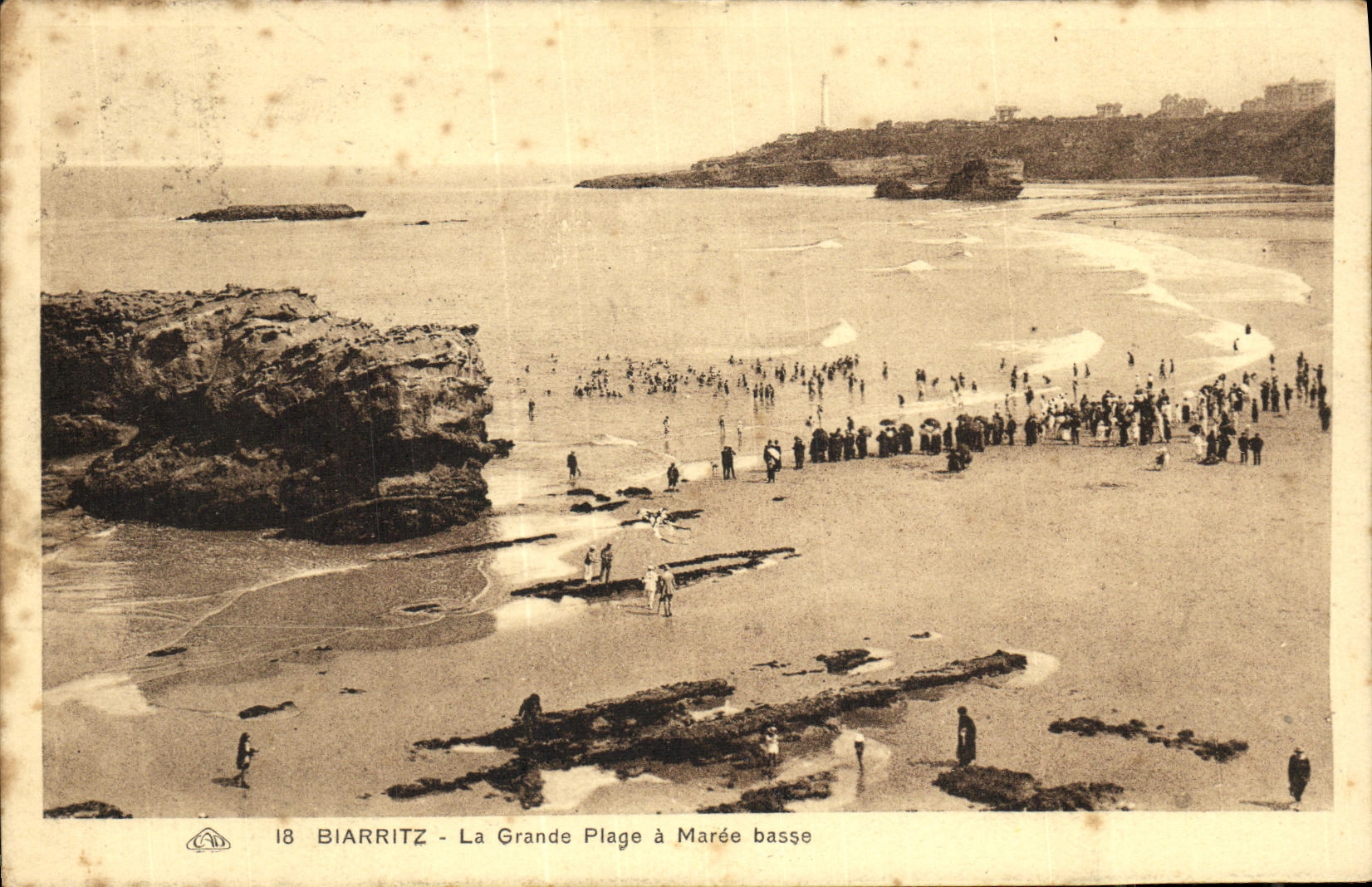 VINTAGE POSTCARD Biarritz Main beach has Low tide