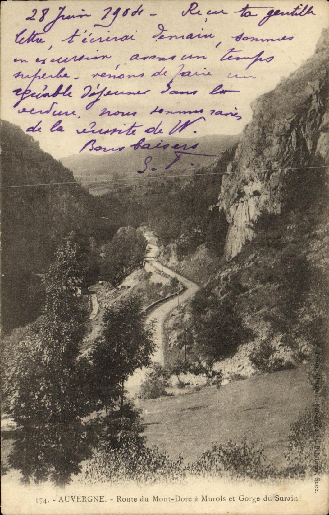 VINTAGE POSTCARD Auvergne Route of the Mount Gilds has Murols and Gorge of Surain