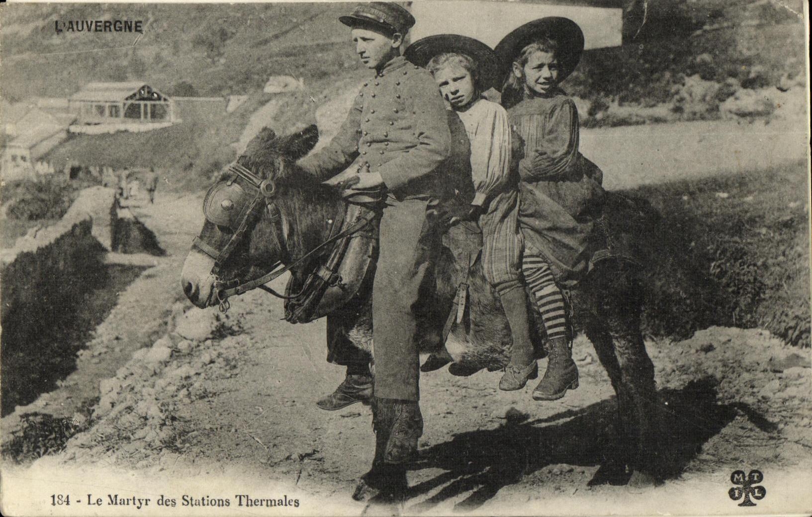 VINTAGE POSTCARD the Martyr of the Thermal spas Children on an ass