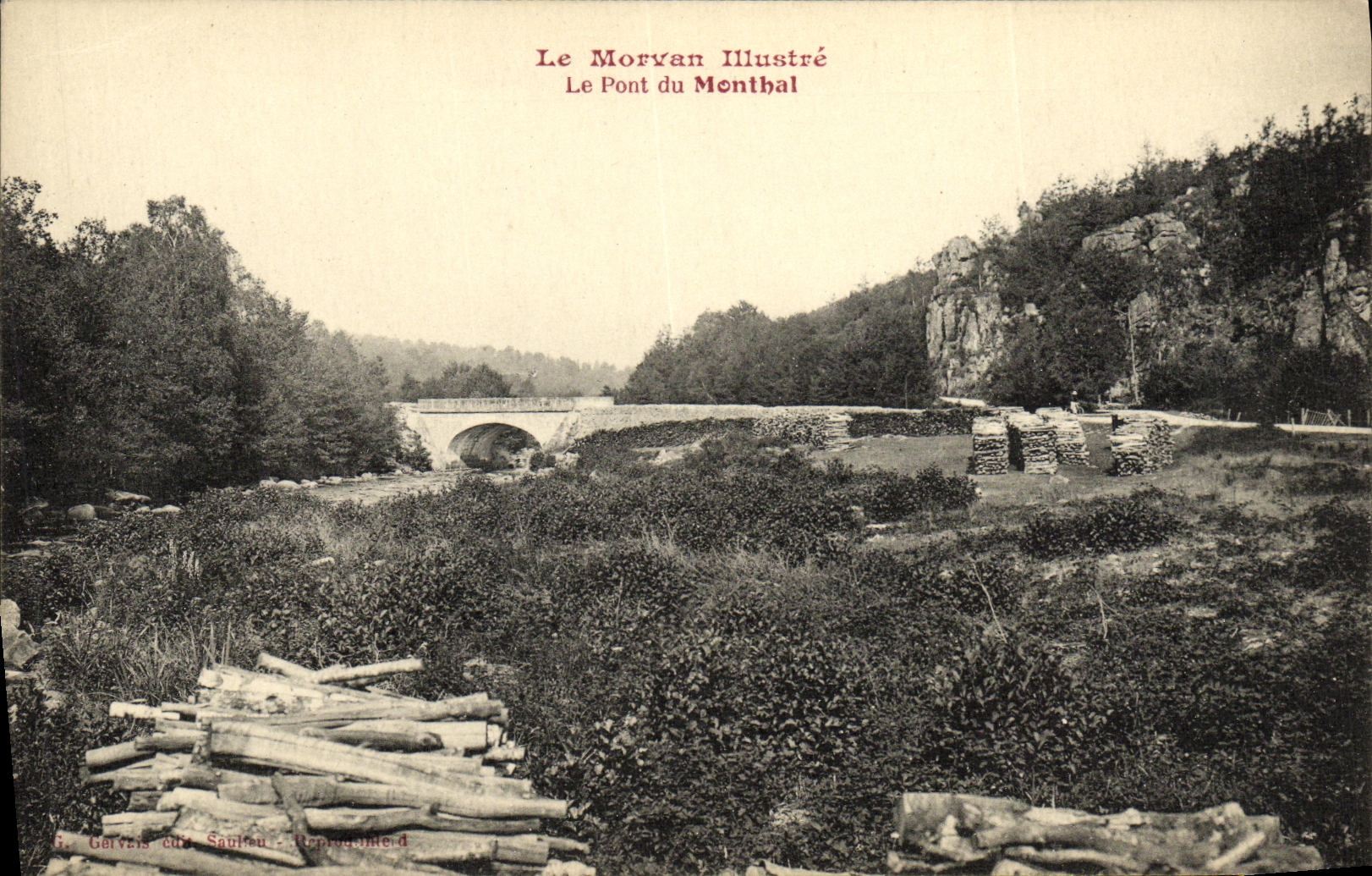 La POSTAL Morvan de la VENDIMIA ilustra el puente de Monthal