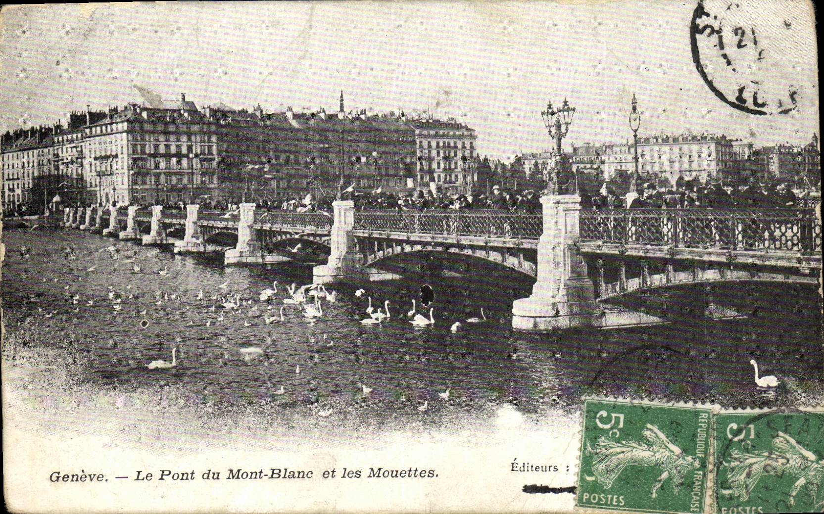 VINTAGE POSTCARD Geneva the Bridge Of Mont Blanc And Gulls