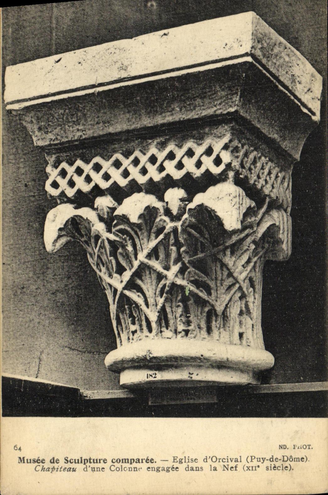 VINTAGE POSTCARD Musee of Sculpture Compares Church D Orcival Chapiteau D a column imbedded in the nave