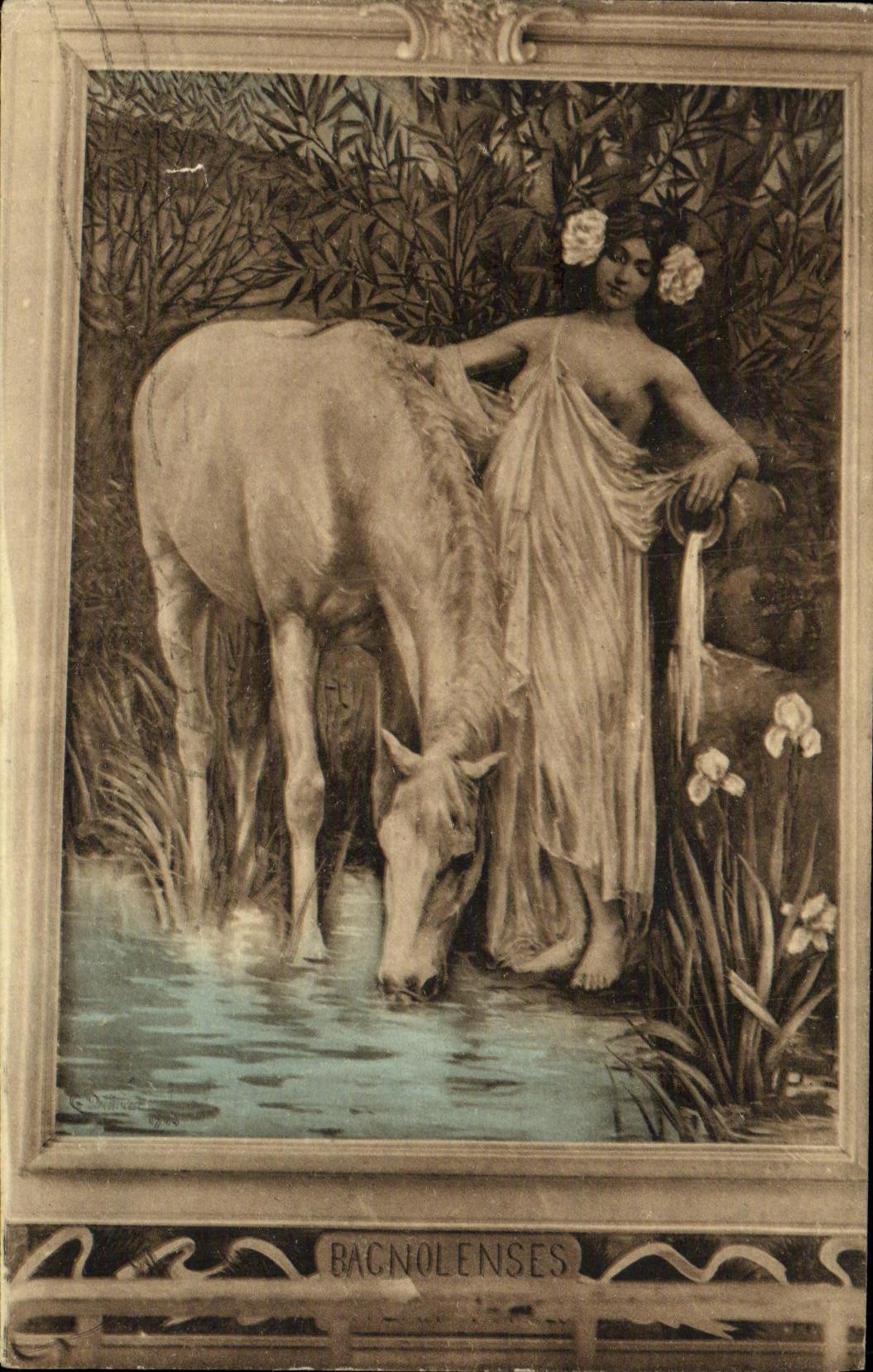 La POSTAL de la VENDIMIA Bagnoles de L adorna la leyenda del caballo Bagnoles