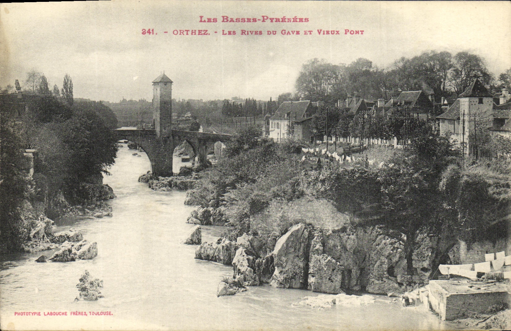 VINTAGE POSTCARD Orthez Banks Of Gave And Vieux Bridge
