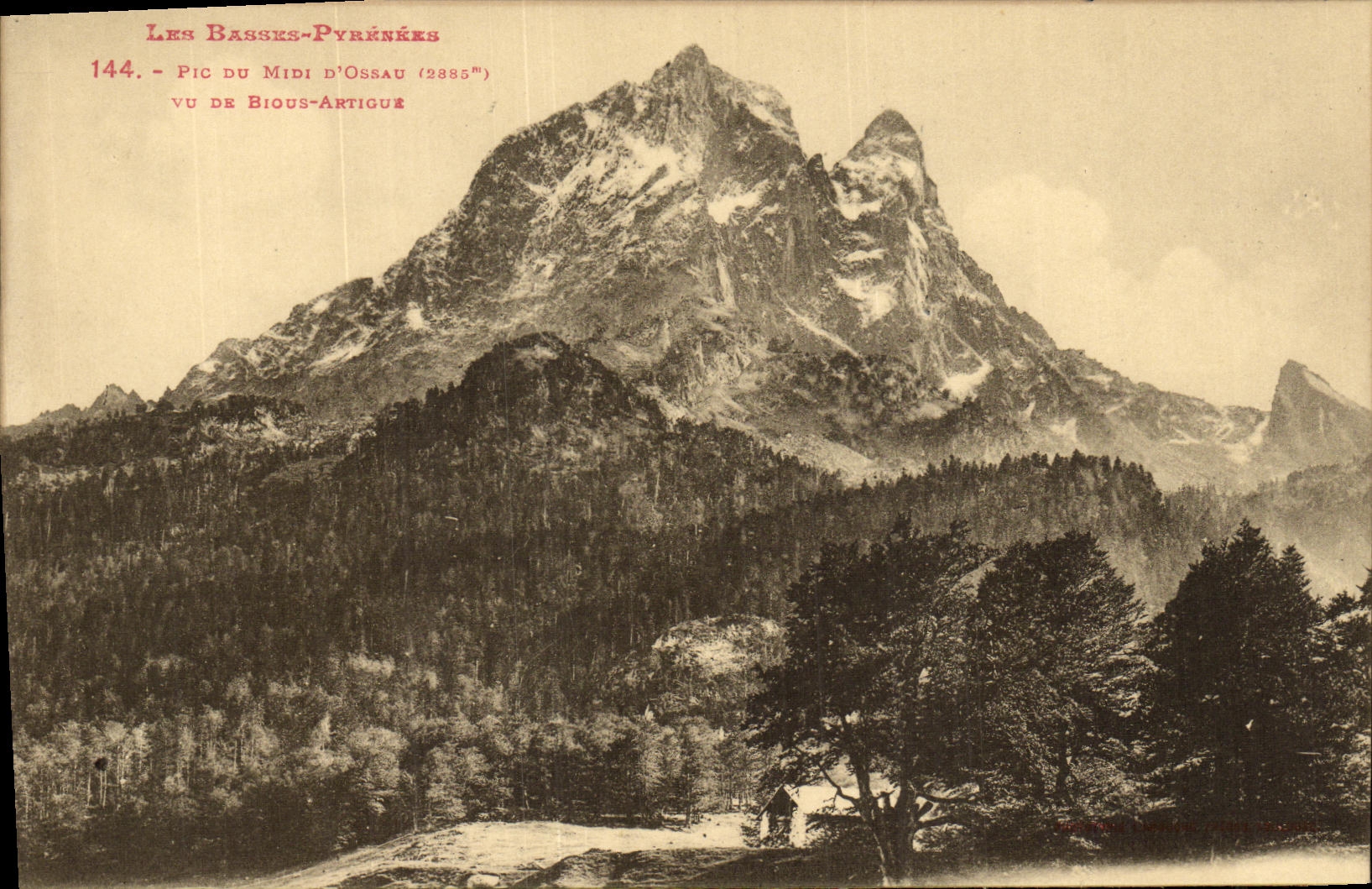 VINTAGE POSTCARD the Low Pyrenees Peak Of the South D Ossau Seen De Bioue Ahtique
