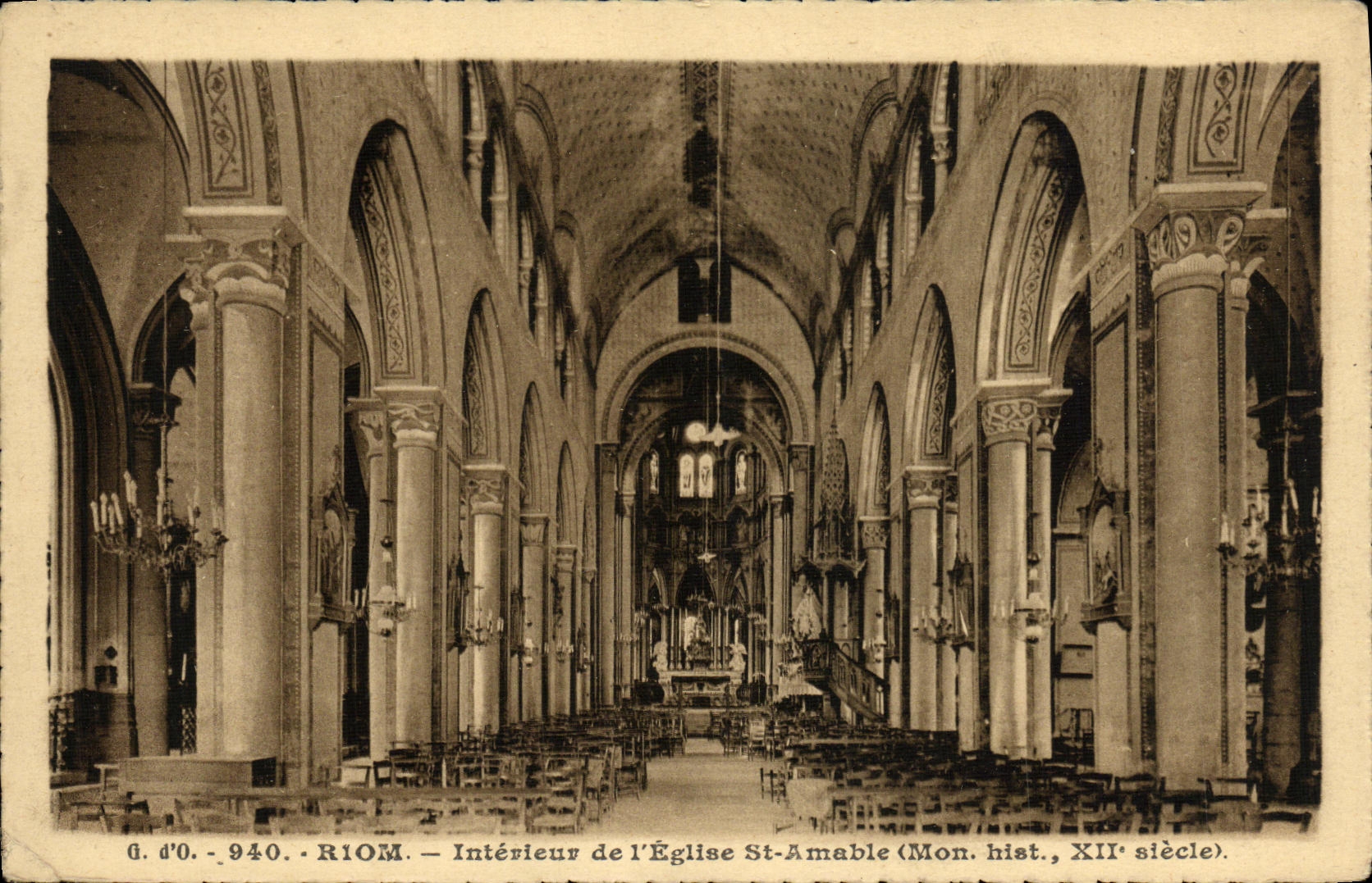 VINTAGE POSTCARD Interior Riom of L Church St Amable