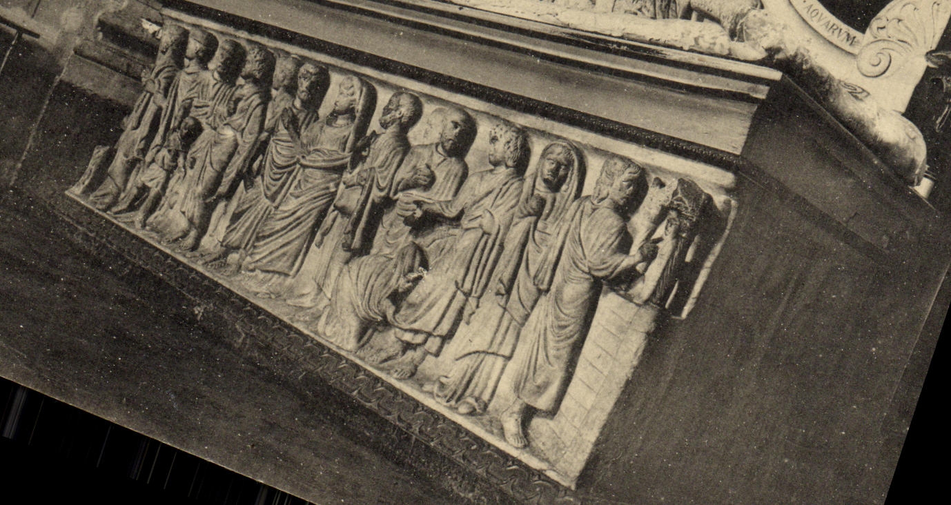 Camara acorazada de Clermont Ferrand de la POSTAL de la VENDIMIA del sarcofago romano Gallo de Pichaux de los frailes carmelitas