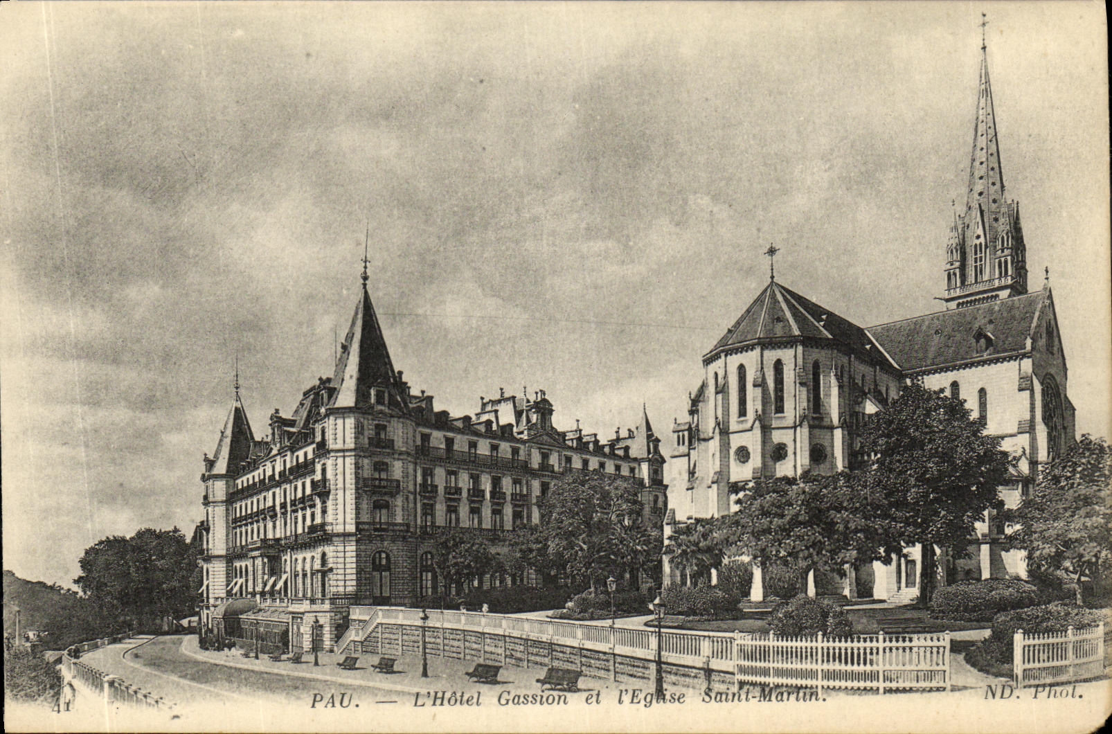 VINTAGE POSTCARD Pau L Hotel of Gassion and L church Martin Saint