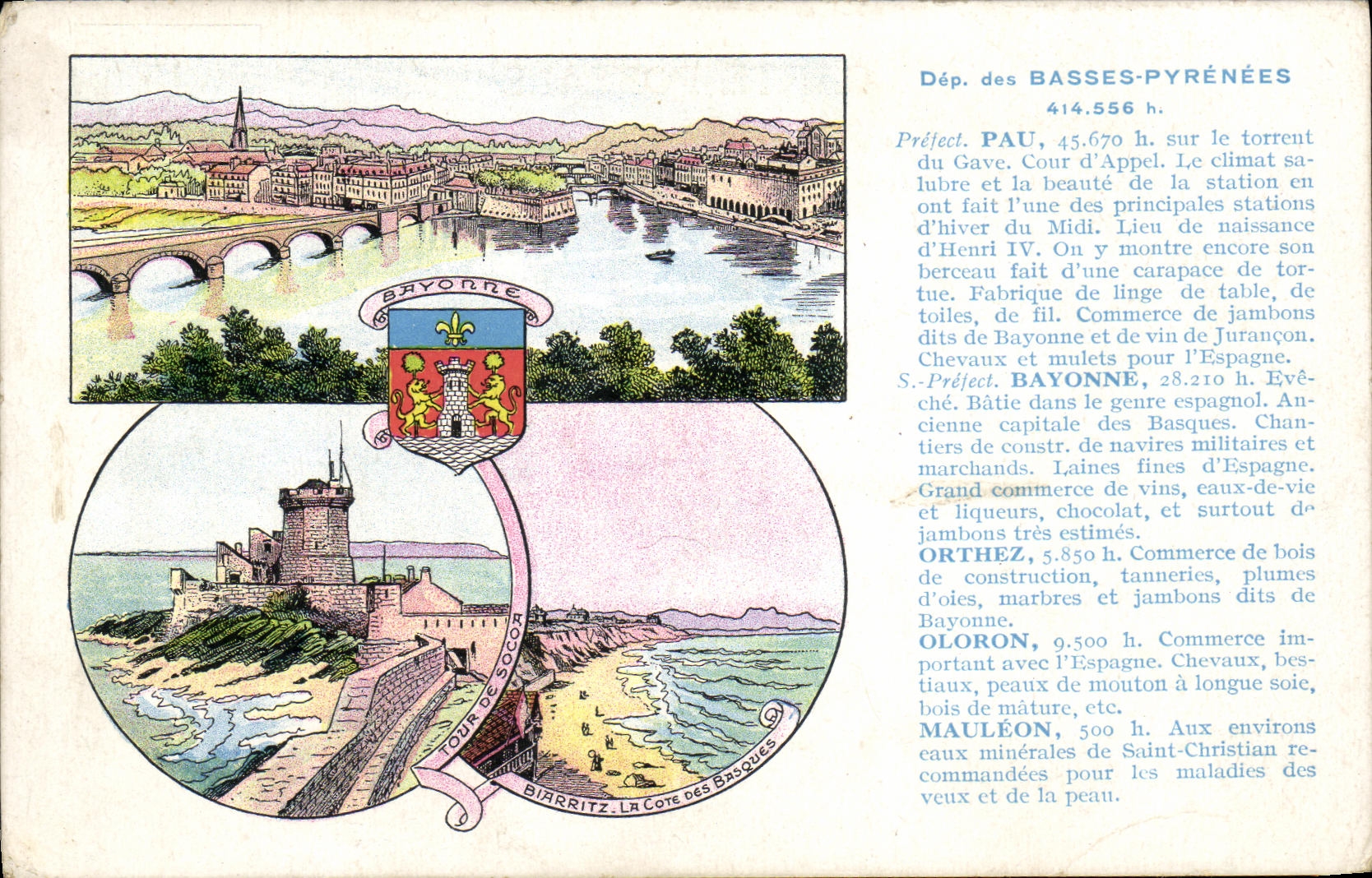 VINTAGE POSTCARD Pau the Low Pyrenees