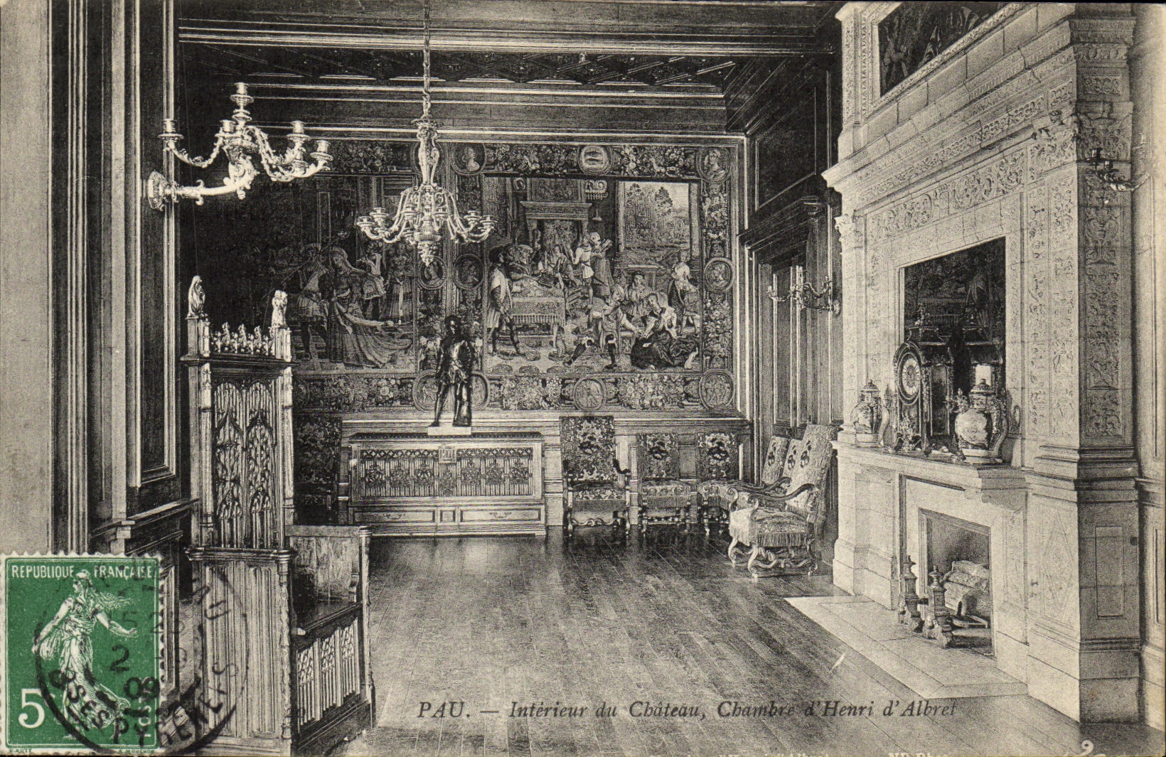 VINTAGE POSTCARD Interior Pau of the Castle Room D Henri D Albert