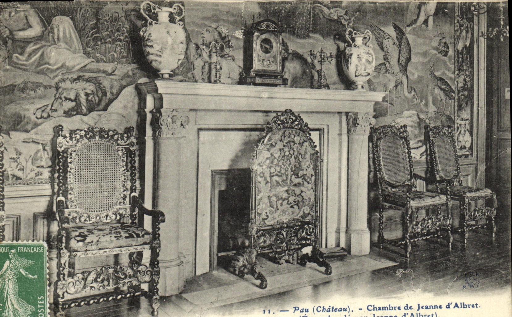 VINTAGE POSTCARD Pau Chambre of Jeanne D Albert Ecran embroiders by Jeanne D Albret