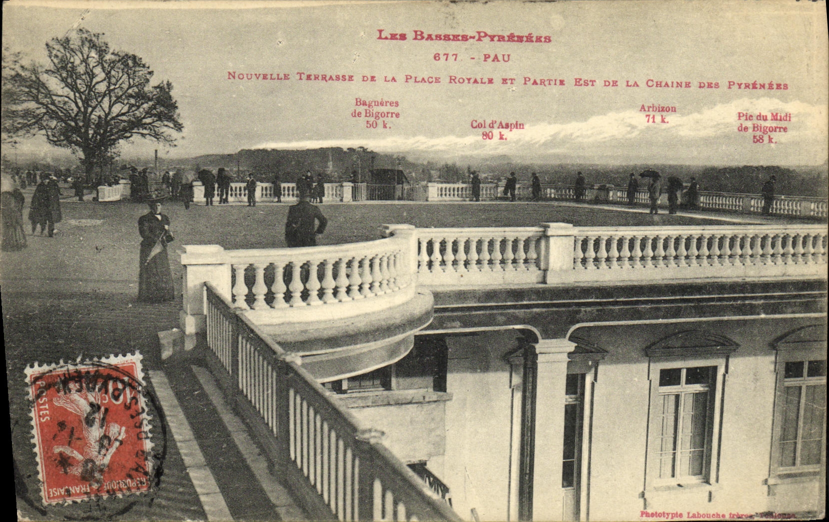 VINTAGE POSTCARD Pau News Terrace Of the royal Beach and part Is Chain of the Pyrenees