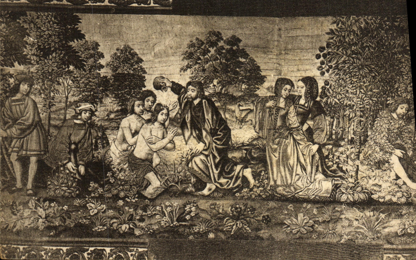 VINTAGE POSTCARD Pau Tapestry Of the Castle Goblins baptism of NS in the Jordan