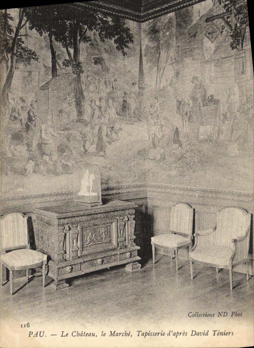 VINTAGE POSTCARD Pau the Castle Marchi Tapestry D after David Teniers