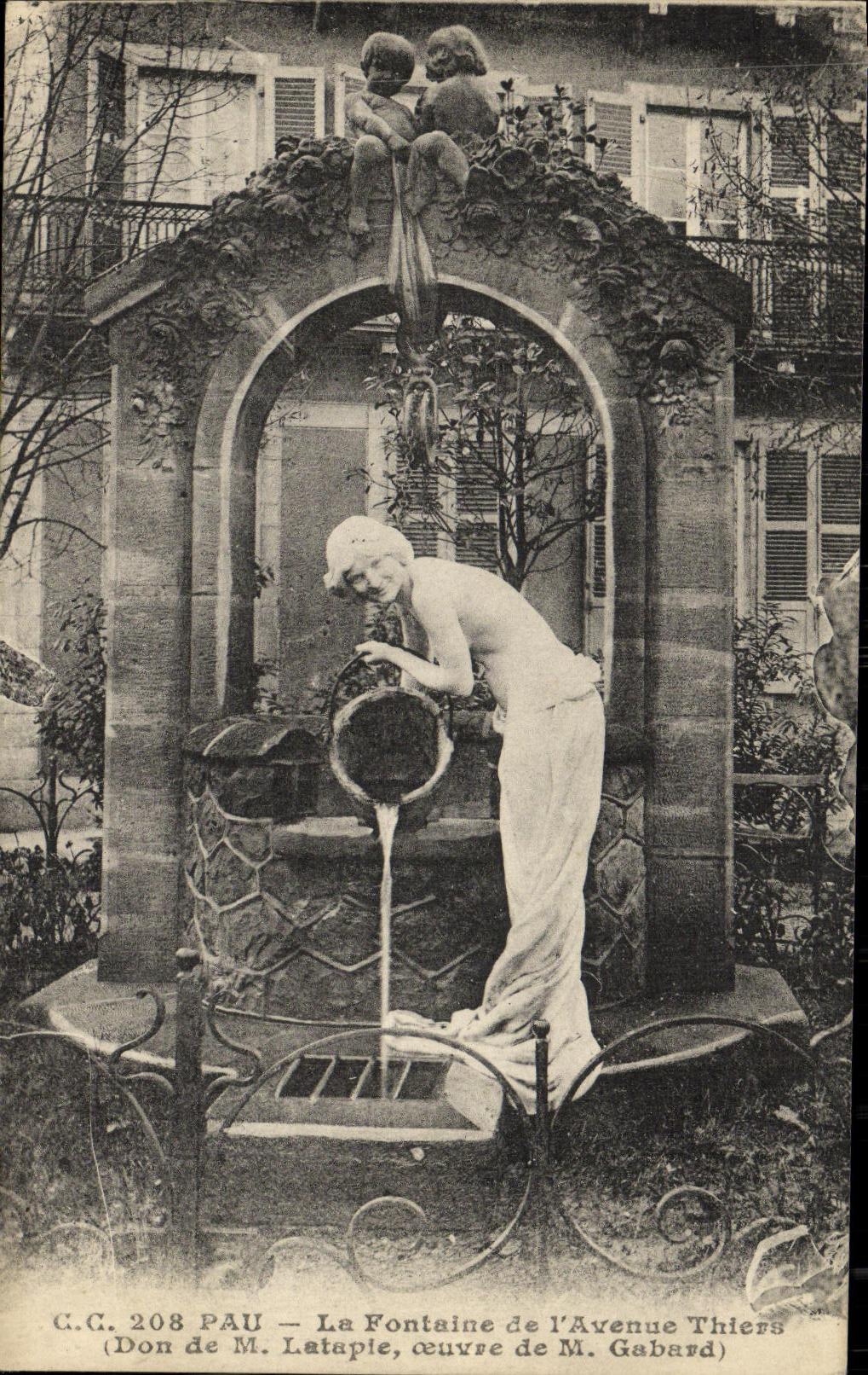 VINTAGE POSTCARD Pau the Fountain of L Which occurred Thiers Don of Mr  Latapie works of Mr  Gabard