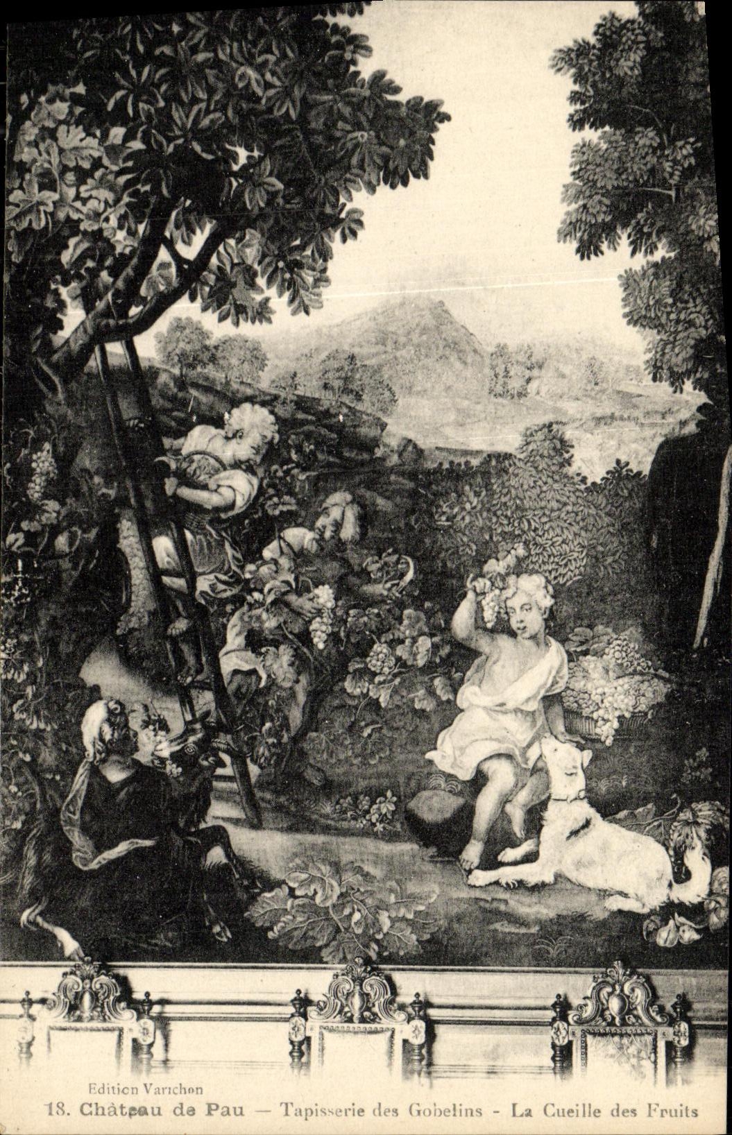 VINTAGE POSTCARD Pau Castle of Tapestry of the Goblins the picking of the fruits