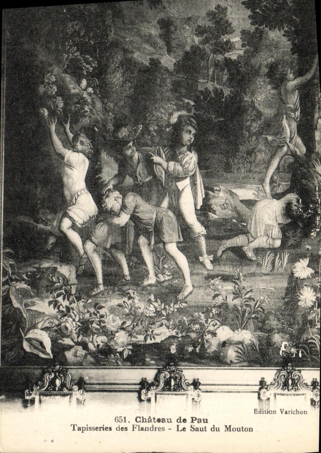 VINTAGE POSTCARD Pau Castle of Tapestry of Flandres the Jump of the Sheep