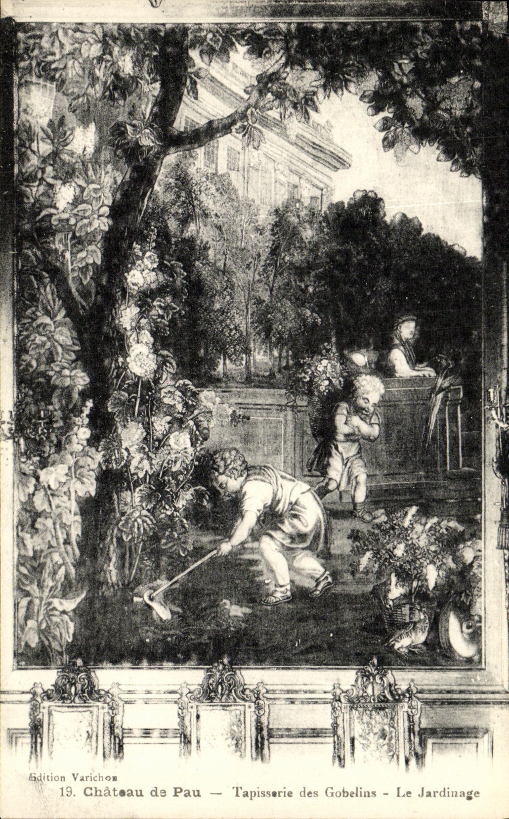 VINTAGE POSTCARD Pau Castle of Tapestry of the Goblins Gardening
