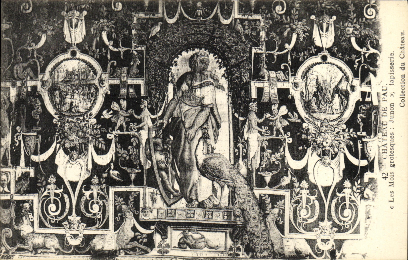 VINTAGE POSTCARD Pau Castle of Tapestry of the Goblins the grotesque months Junon
