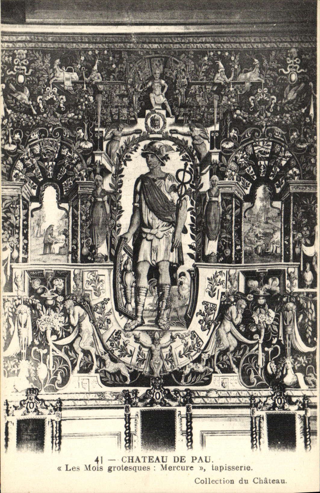 VINTAGE POSTCARD Pau Castle of Tapestry Collection of the Castle Grotesque Months Mercury