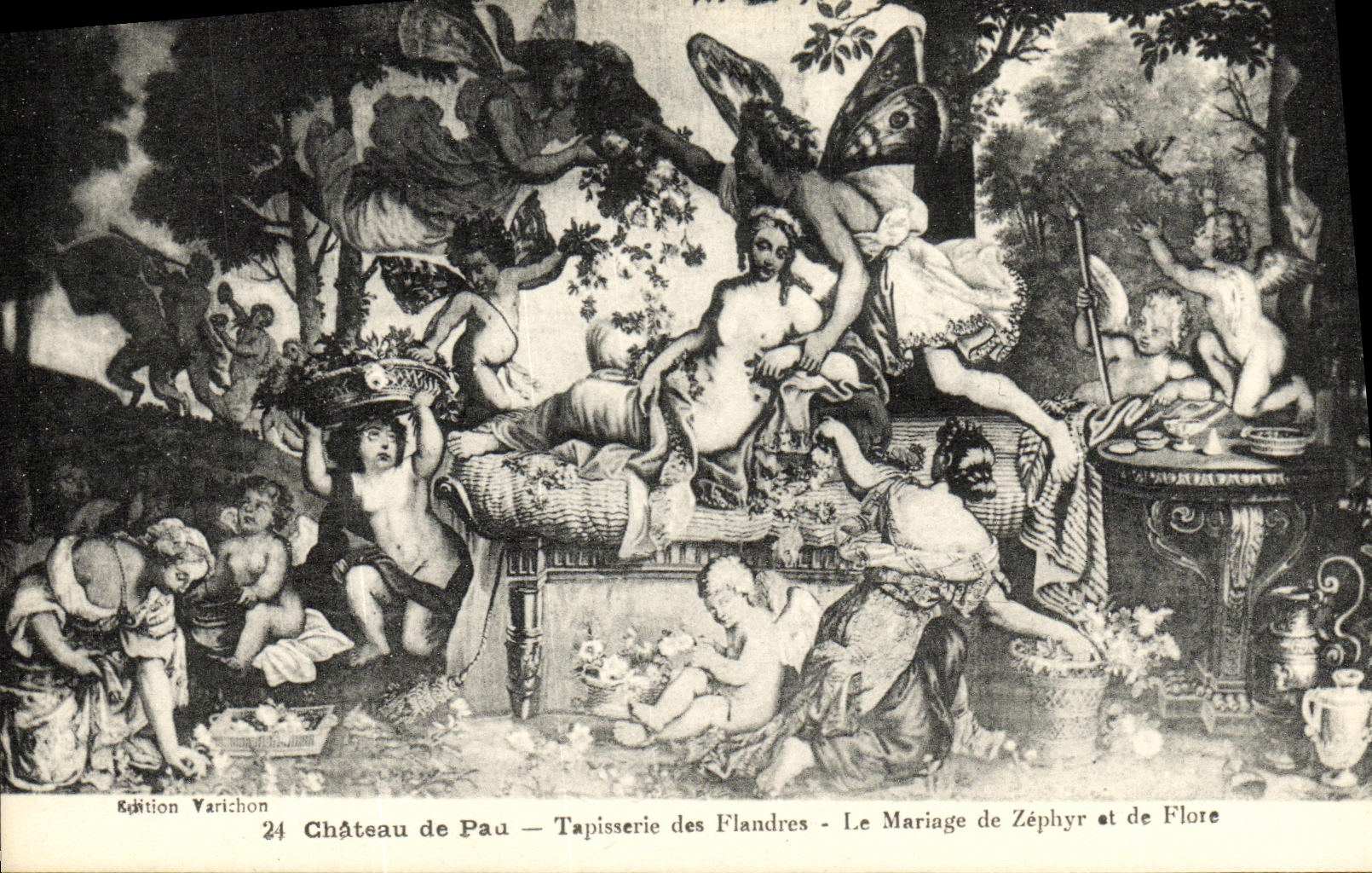 VINTAGE POSTCARD Pau Castle of Tapestry Collection of the Castle Grotesque Months the marriage of Zephyr and Flora