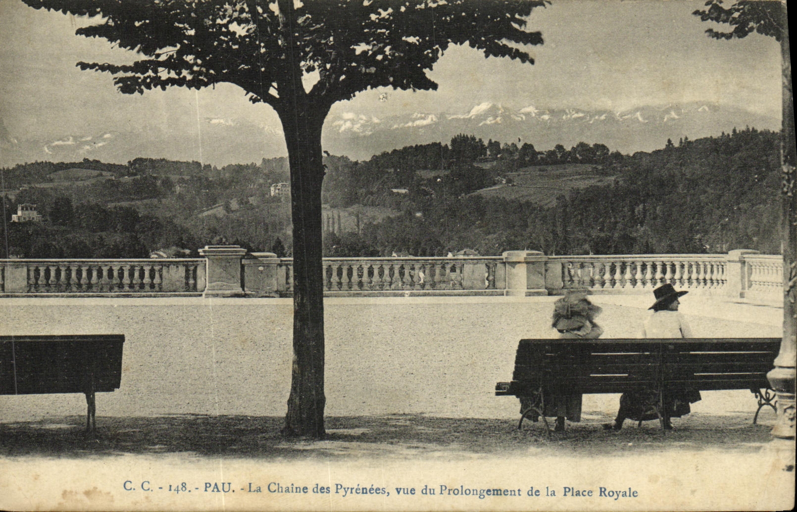 VINTAGE POSTCARD Pau the Chain of the Pyrenees Seen of the Royal Prolongation of the Place