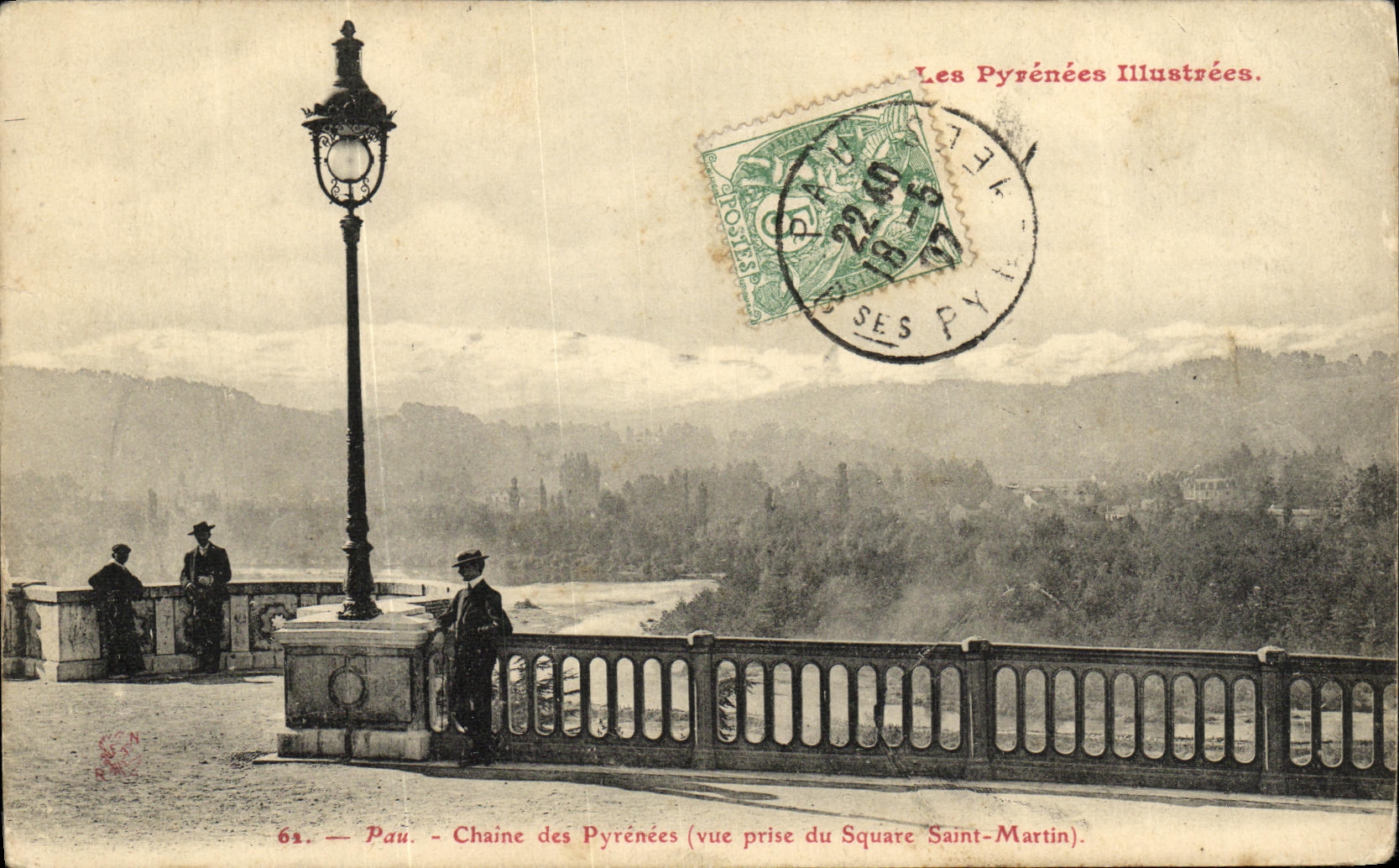 VINTAGE POSTCARD Pau the Chain of the Pyrenees Seen from of the Holy public garden Martin