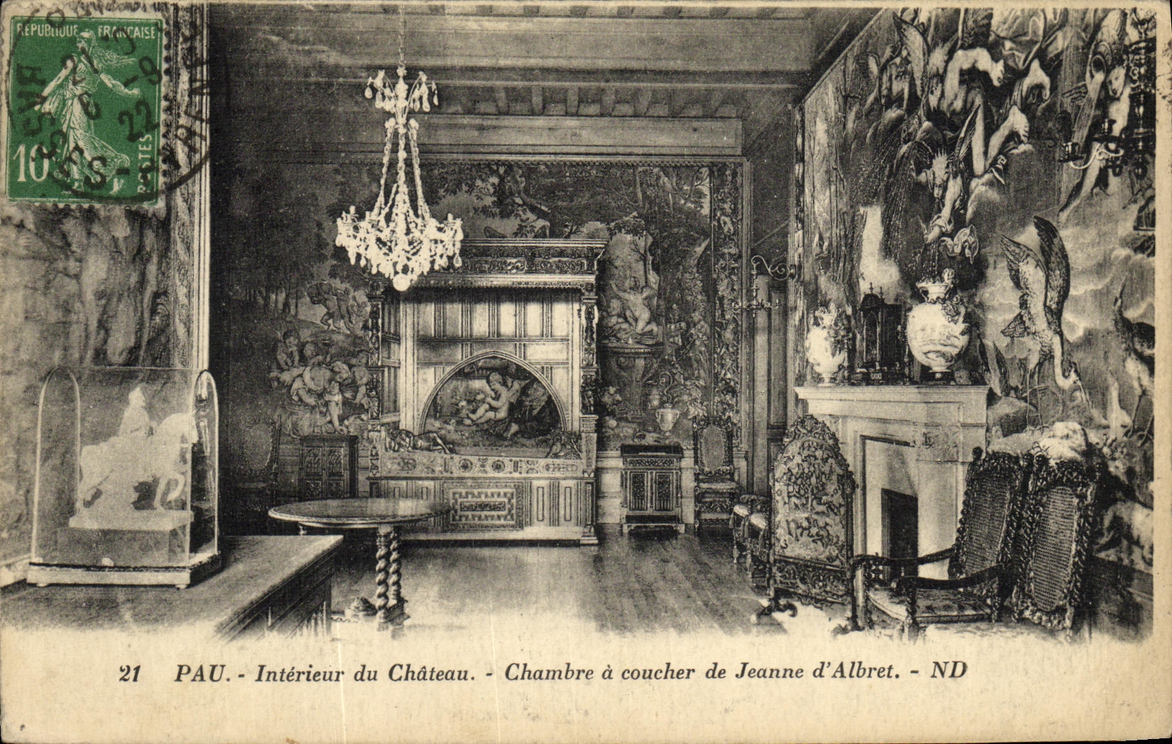 VINTAGE POSTCARD Pau Interieur of the Castle Room has Coucher of Jeanne D Albret