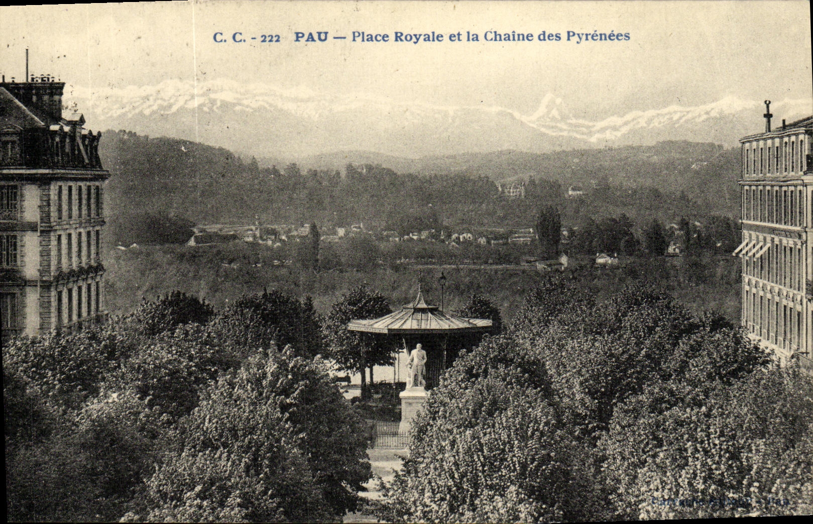 VINTAGE POSTCARD Pau Places Royaie and the Chain of the Pyrenees