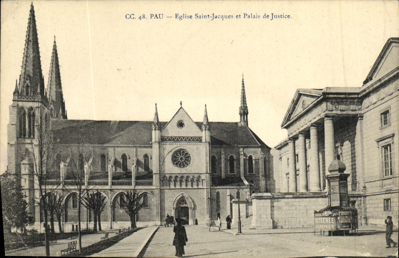 VINTAGE POSTCARD Pau Jacques Church and Law courts