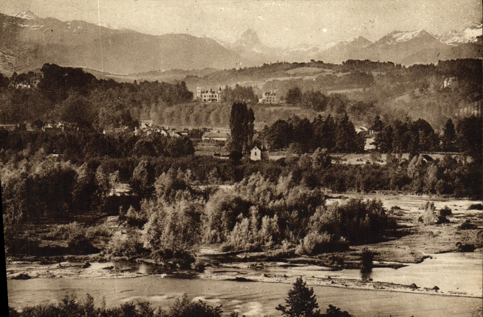 VINTAGE POSTCARD Pau Pau Gave and the Pyrenees Seen of the Royal Place