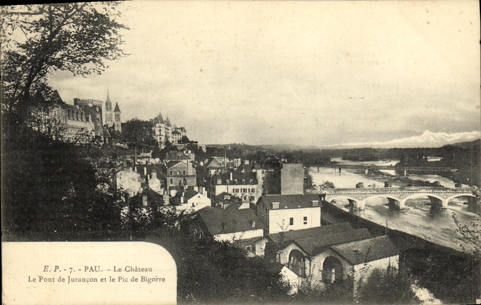VINTAGE POSTCARD Pau the Jurancon Castle and the Peak of Bigorre