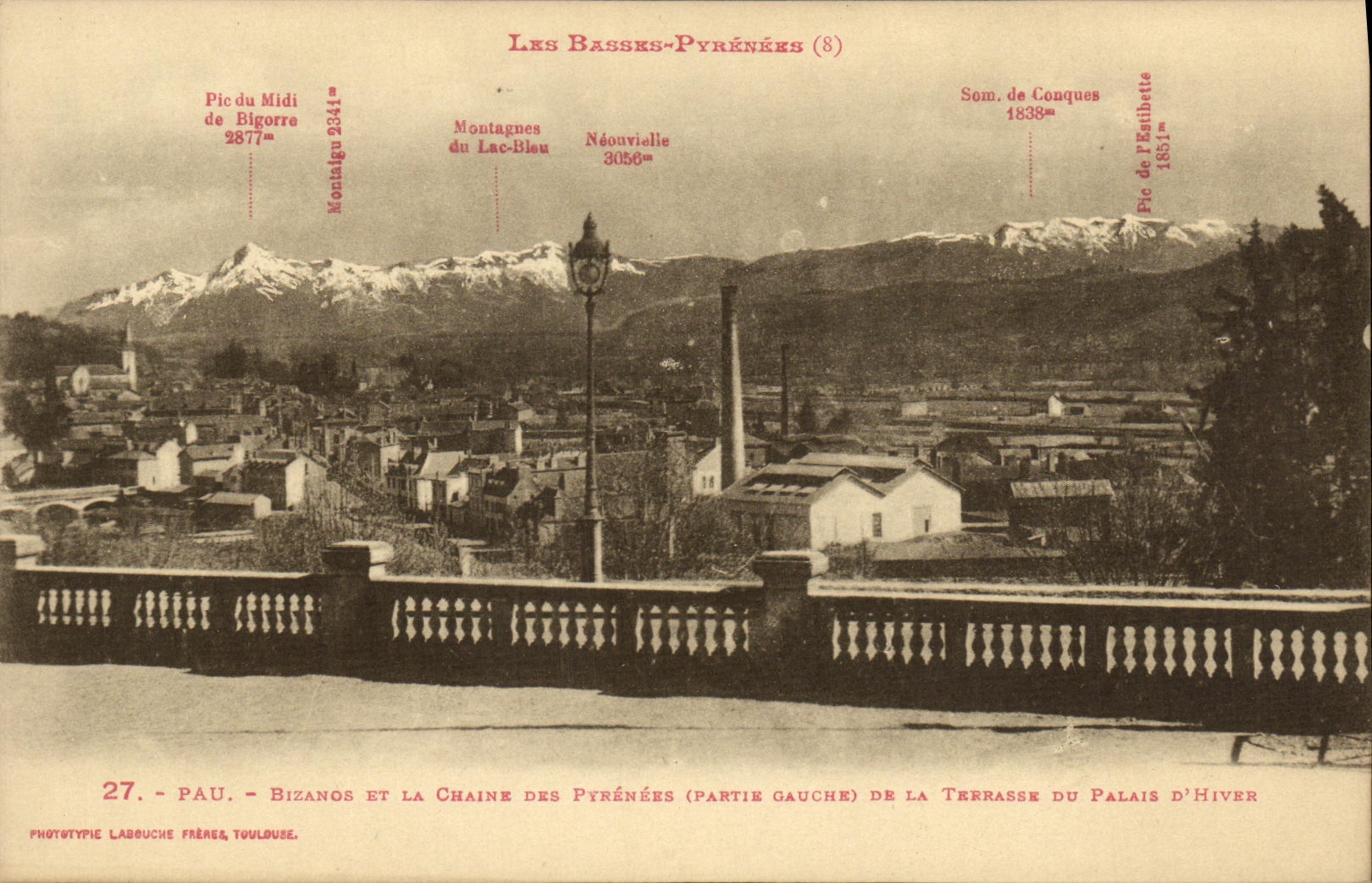 VINTAGE POSTCARD Pau Bizanos And the Chain Of the Pyrenees of the terrace of the palate D winter